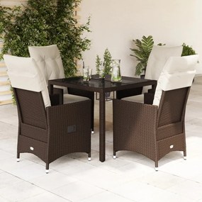 Set Da Pranzo Da Giardino 5pz Con Cuscini İn Polyrattan Marrone /
