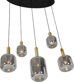 Lampadario ovale nero con vetro oro e fumé 5 luci - Zuzanna