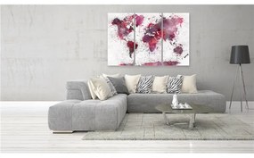 Quadro World Map  Red Watercolors (3 Parts)  Colore Rosso, Dimensioni e Misure 90x60