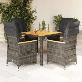 Set Da Pranzo Da Giardino 5 Pz Con Cuscini İn Polyrattan Grigio /