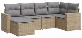 Set divano da giardino 6 pz con cuscini beige in polyrattan