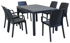 CALIGOLA - set tavolo in resina effetto rattan cm 150 x 90 x 74 h con 6 poltrone Alma