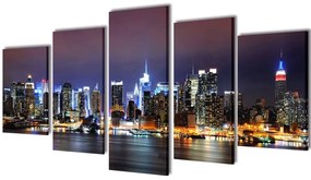 5 Pz Set Stampa Su Tela Da Muro Panorama New York A Colori 100 X 50 Cm /