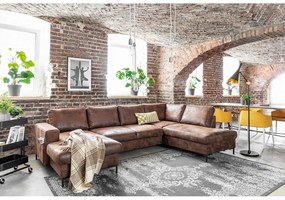 Divano letto a U marrone in similpelle Vintage, angolo destro Lofty Lilly - Miuform