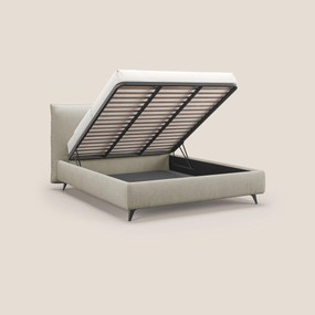 EROS letto imbottito in piuma con vano contenitore in pregiato e fresco bouclet smacchiabile T16 beige