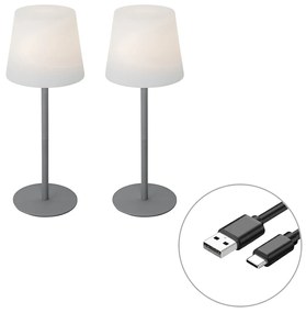 Set di 2 lampade da tavolo ricaricabili grigie 40 cm IP54 - Jude