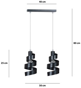 Lampadario Moderno 2 Luci Tristano In Acciaio Nero Con Fasce A Spirale