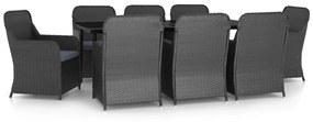 Set mobili da pranzo da giardino 9 pz con cuscini nero