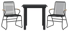 Set da pranzo da giardino 3 pz nero in rattan pvc
