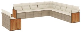 Set divani da giardino 11 pz con cuscini beige in polyrattan