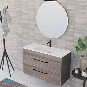 Mobile Bagno Sospeso "Unit Six" Da 100 Cm Composto Da Due Cassetti Finitura Medium Elm/Cemento Grigio Lava