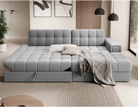 Divano angolare grigio allungabile (con penisola a destra/con chaise lounge) con rivestimento in velluto Blezalt – ELTAP