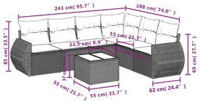 Set divani da giardino 7 pz con cuscini grigio in polyrattan