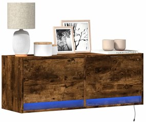 Mobile Tv A Parete Con Luci Led Rovere Fumo 100x31x35 Cm /