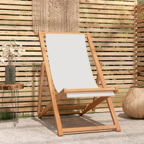 Sedia a sdraio in legno di teak 56x105x96 cm crema