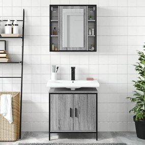 Set mobili da bagno 2 pz grigio sonoma in legno multistrato