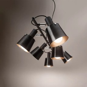 Lampadario In Metallo Contemporaneo Megafono Nero 6 Luci E27