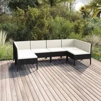 Set Divani da Giardino 6 pz con Cuscini in Polyrattan Nero 3094588