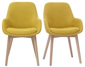 Sedie scandinave in tessuto effetto velluto giallo senape e legno massello chiaro (set di 2) HOLO