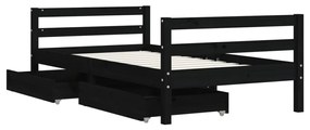 Giroletto per bambini con cassetti nero 80x160 cm massello pino