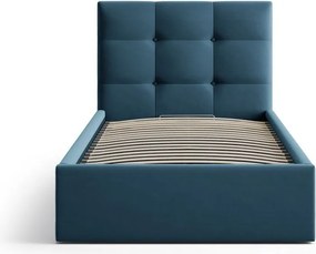 Letto singolo imbottito blu con contenitore con rete inclusa 90x200 cm Phaedra – Micadoni