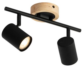 Faretto moderno nero con legno inclinabile 2 luci - Jeana
