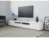 Mobile porta TV Dconsigl, Credenza bassa da soggiorno a 3 ante, Base porta TV, 240x40h35 cm, Bianco lucido