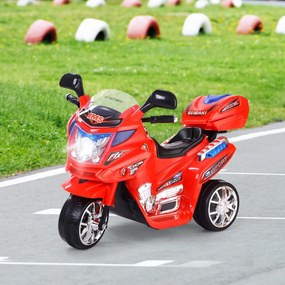Costway Moto elettrica giocattolo a batteria 6 V con musica e fari, Moto cavalcabile a 3 ruote per bambini Rosso