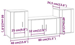 Set Mobili Porta TV 3 pz Rovere Fumo in Legno Multistrato