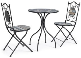 Set Tavolo e Sedie in Ferro e Ceramica Mosaico Houston – 3 Pezzi