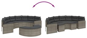 Set divani da giardino semicircolare 2 pz in polyrattan grigio