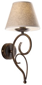 Applique 1 Luce Vienna Ferro Marrone E Oro Con Paralume In Pvc