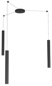 Sospensione Moderna Round Tube Metallo Nero 3 Luci Gu10