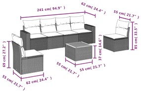 Set divani da giardino 7 pz con cuscini grigio in polyrattan