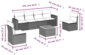 Set divani da giardino 7 pz con cuscini grigio in polyrattan