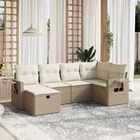 Set Divano da Giardino 6 pz con Cuscini Beige in Polyrattan 3263794