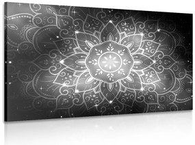 Stampa su tela – Mandala con sfondo galattico in bianco e nero