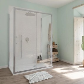 Box doccia con ingresso frontale Bilbao L 140 x H 190 cm vetro senza finitura / trasparente profilo grigio cromato