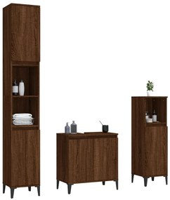 Set mobili da bagno 3 pz rovere marrone in legno multistrato