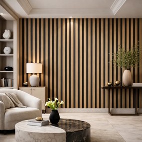 Set 12 Pannelli Decorativi 60x60 cm Motivo a Doghe in MDF e Feltro PET Rivestimento Murale Fonoassorbente Noce Chiaro...