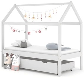 Giroletto Per Bambini Con Cassetto Bianco Legno Pino 80x160 Cm /
