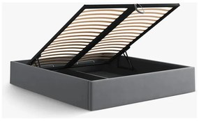 Letto matrimoniale imbottito grigio con contenitore/senza testiera con rete inclusa 180x200 cm Susan – Micadoni