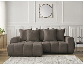 Divano angolare marrone allungabile/con contenitore (con penisola a sinistra/con chaise lounge) con rivestimento in bouclé Roxelane – Bobochic Paris