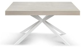 Tavolo CAMAIORE in legno, finitura olmo perla e base a X in metallo bianco, allungabile 140×90 cm – 220×90 cm