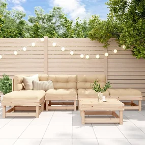 Set divani da giardino 6 pz con cuscini in legno massello