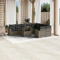 Set Divano da Giardino 10 pz con Cuscini Grigio in Polyrattan 3267500