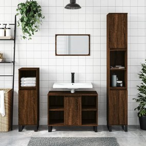 Set Mobili Da Bagno 3 Pz Rovere Marrone İn Legno Multistrato /