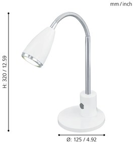 Lampada Da Tavolo Contemporanea Fox Acciaio Bianco 1 Luce Gu10 2,8W