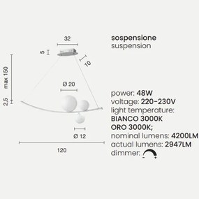 Lampada a sospensione ALTALENA led in metallo verniciato BIANCO