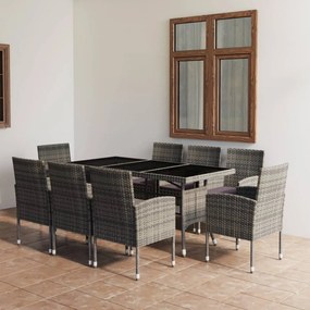 Set mobili da pranzo giardino 9 pz polyrattan antracite grigio